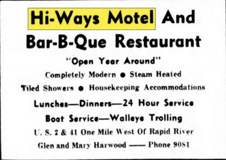 Hi-Ways Motel and Bar-B-Que Restaurant - July 1957 Ad (newer photo)